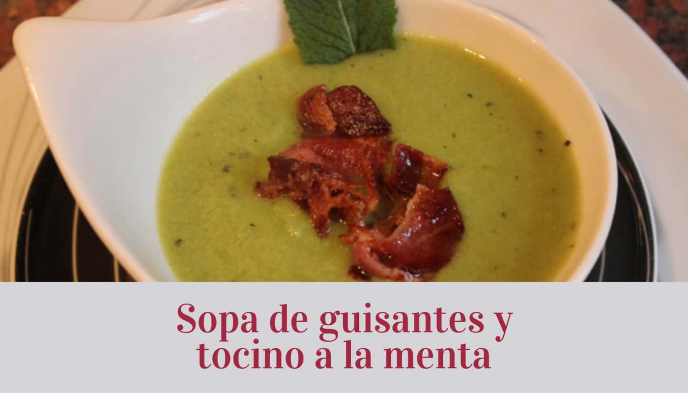 Sopa de guisantes y tocino a la menta